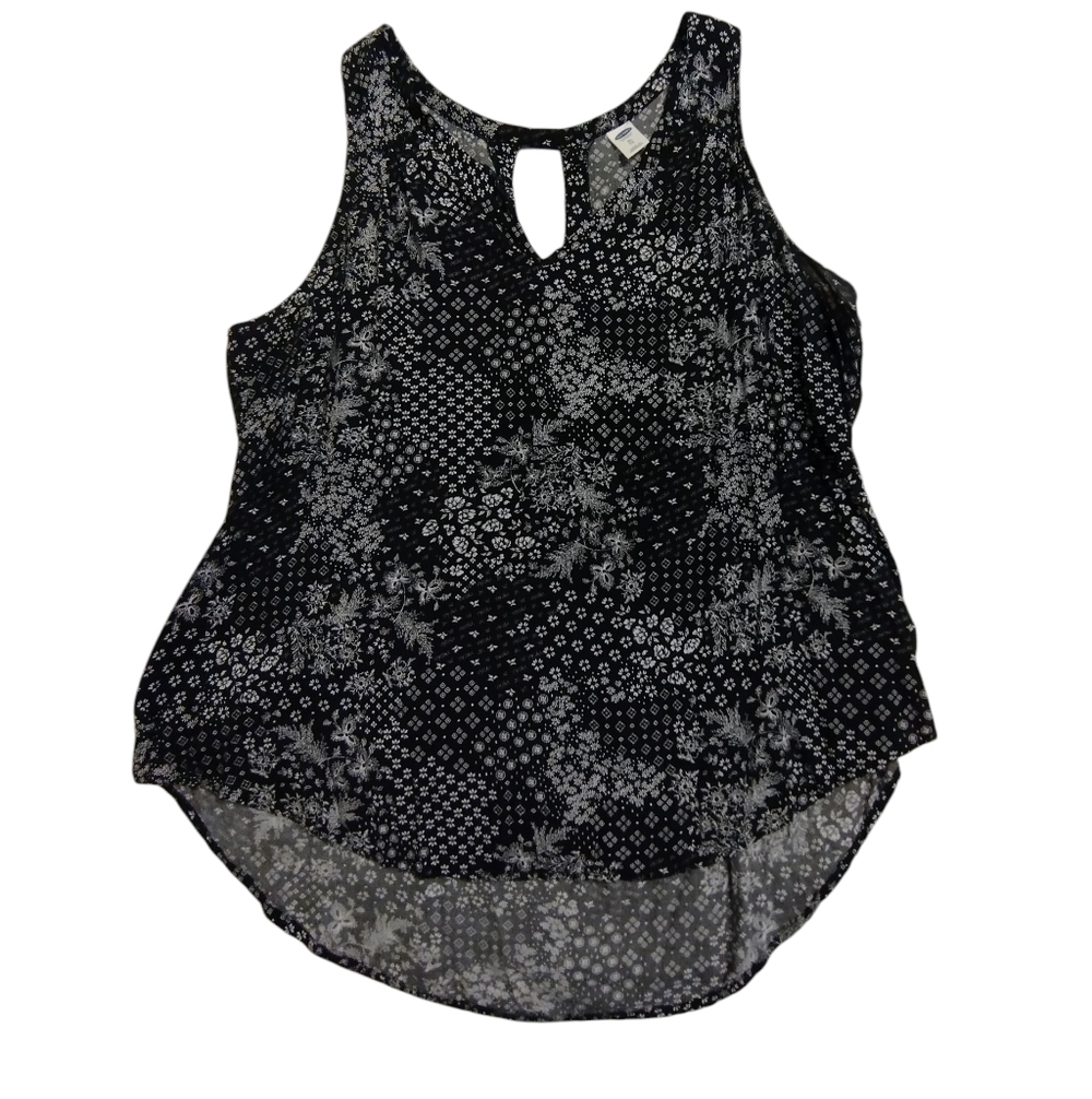 GUC 2/$10 Old Navy Women's Black and White Sleeveless Top Flowy Hi/Lo Blouse